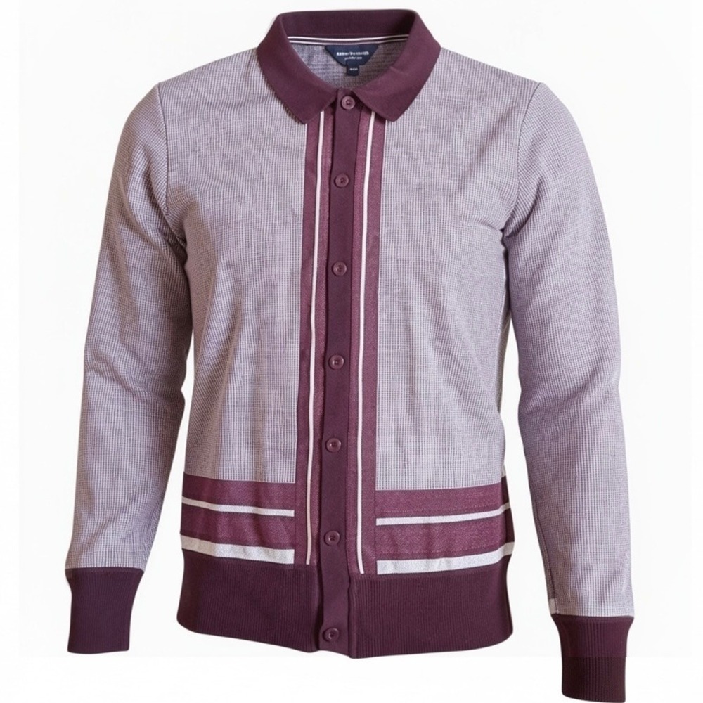 Report Collection Cardigan Polo Sweater Mens XL Burgundy Cashmere Touch Preppy